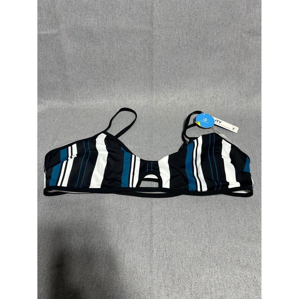Cupshe Women Striped Cutout Bikini Top XL Black Teal White Swim